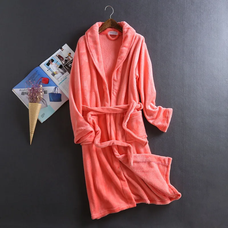 Winter Bathrobe Coral Fleece Warm Robes Dressing Gowns For Women Men ...