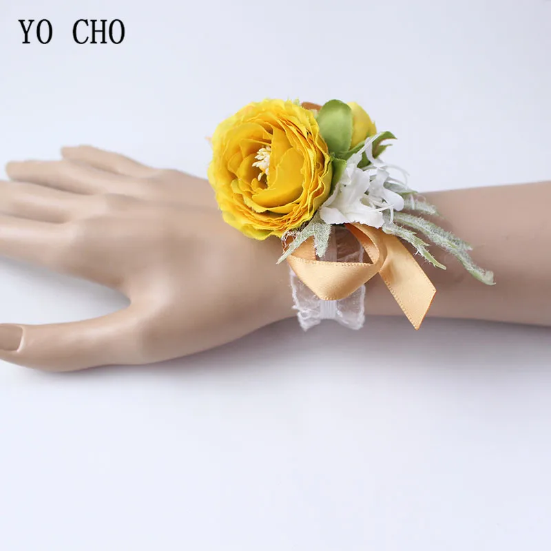 Boutonniere Flowers wedding wrist corsage flowers silk roses yellow  (20)