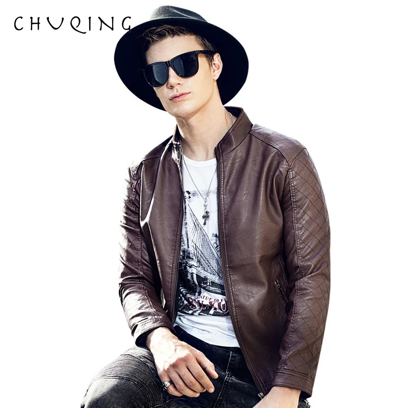 

CHUQING Men's Leather Jacket 2019 New Korean Version of the Self-cultivation Motorcycle Leather Jacket Male Handsome Trend