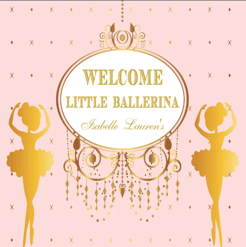 

Пользовательский Малый балерина Королевский Розовый и золотой фон для фотостудии Высокое качество компьютерная печать фон для фото на вечеринке