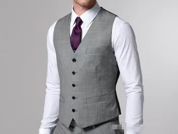 

Light Grey Side Slit Two Buttons Groom Tuxedos Notch Lapel Best Man Groomsmen Men Wedding Suits Bridegroom (Pants Vest Tie)