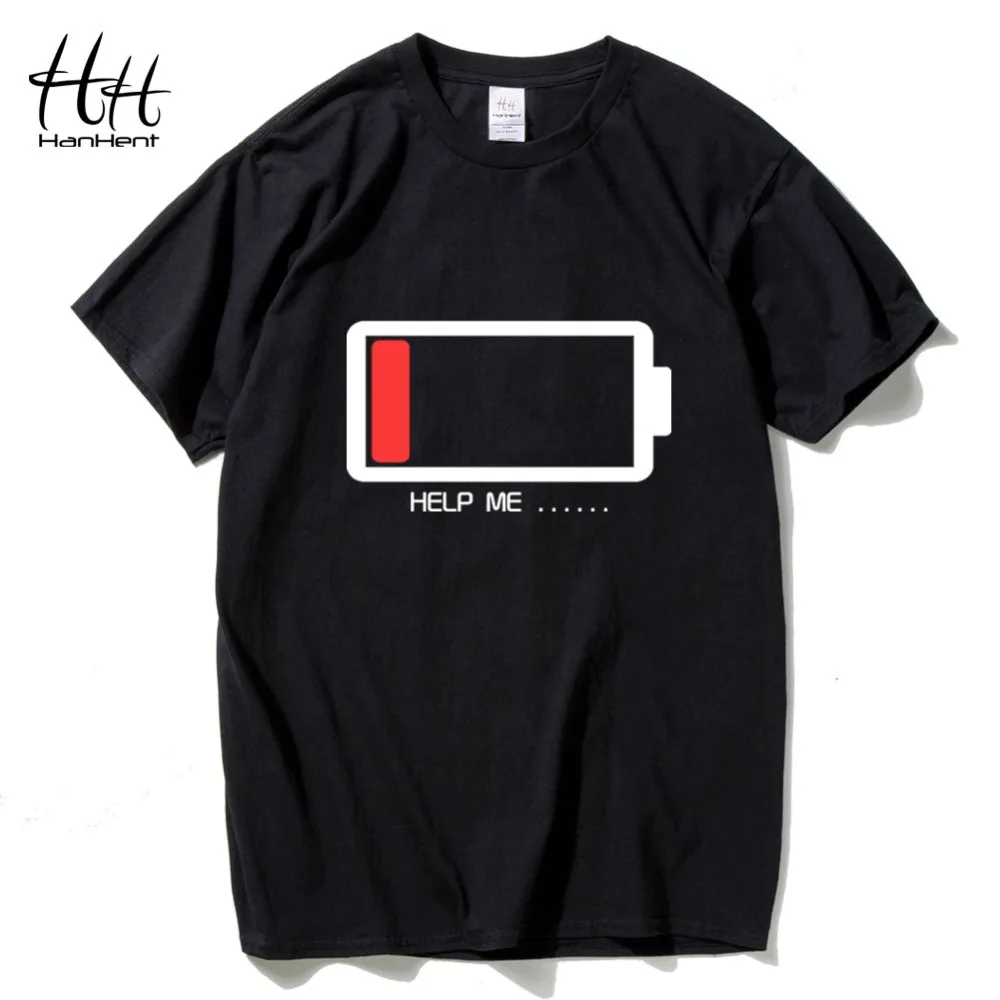 

Hanhent Men T shirt Letters HELP ME Energy Low TShirt Male Battery Funny Cotton Tops Tees Boys 3D Fashion Summer Paried Tshirts