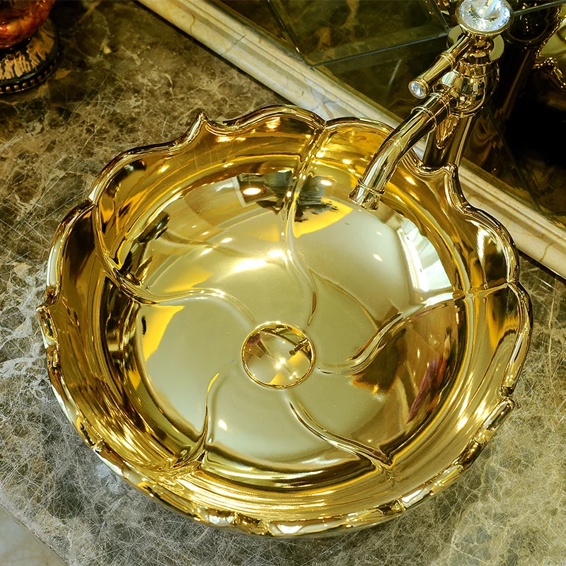 China Artistic Porcelain Handmade Porcelain Lavabo Bathroom Vessel Sinks ceramic wash basin bathroom wash hand basins gold (3)