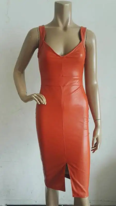 orange pu dress