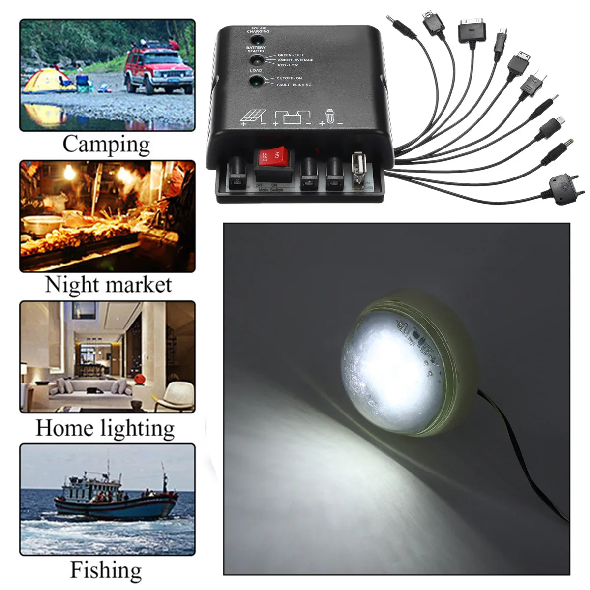 

Generator LED Lighting System Solar Panel Power USB Charger Indoor 2 LED Bulbs Automatic Light Compact Overcharge Protection