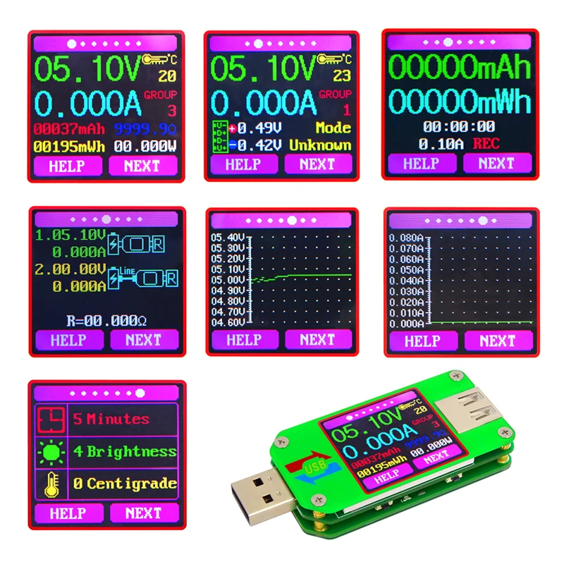 Многофункциональный USB 2,0 полный Цвет ЖК-дисплей Дисплей тестер Вольтметр Амперметр термометр