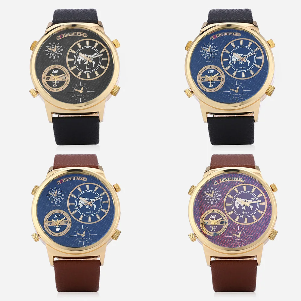 cool big golden case watch for men dual time zones military mens wrist watches quartz sports watches free shipping dz (7)
