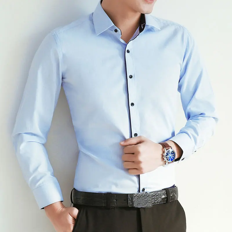

New Brand Men Business Long Sleeve Solid Dress Shirt Formal Social Slim Fit Work Wear Easy-Care Twill Fashion Smart Casual Shirt