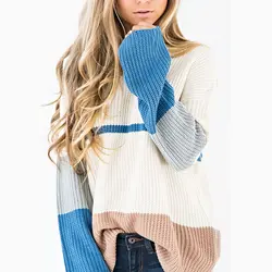 Осень-зима тянуть свитер в стиле пэчворк Для женщин 2018 Модные свободные Джемперы корейские пуловеры Вязание пуловер толстый