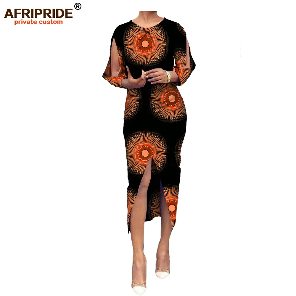 Летнее платье в африканском стиле для женщин, AFRIPRIDE, рукав три четверти, круглый вырез, длина до середины икры, разрезное женское Повседневное платье A7225131 - Цвет: 295X