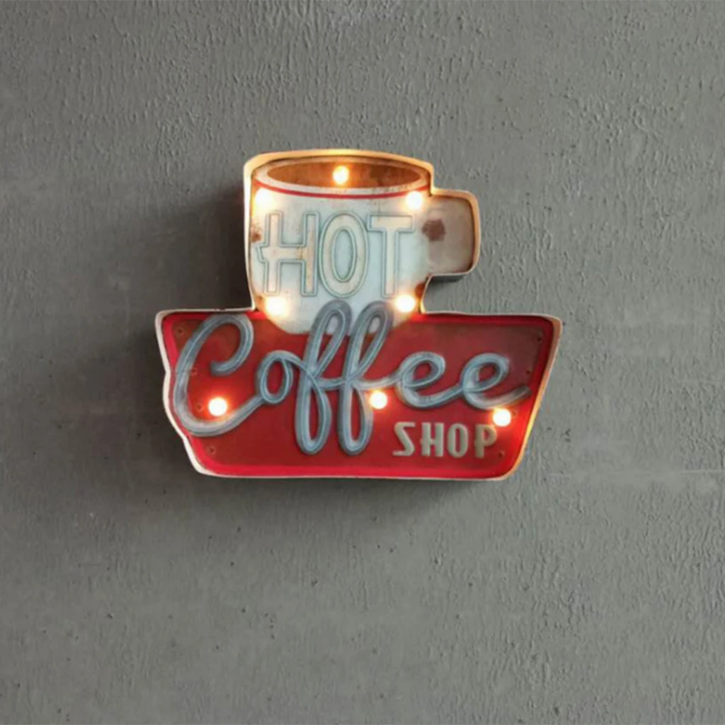Vintage Coffee Pattern Metal Tin Sign Wall Plaque Art Poster LED Light Box Restaurant Dining Room Decor