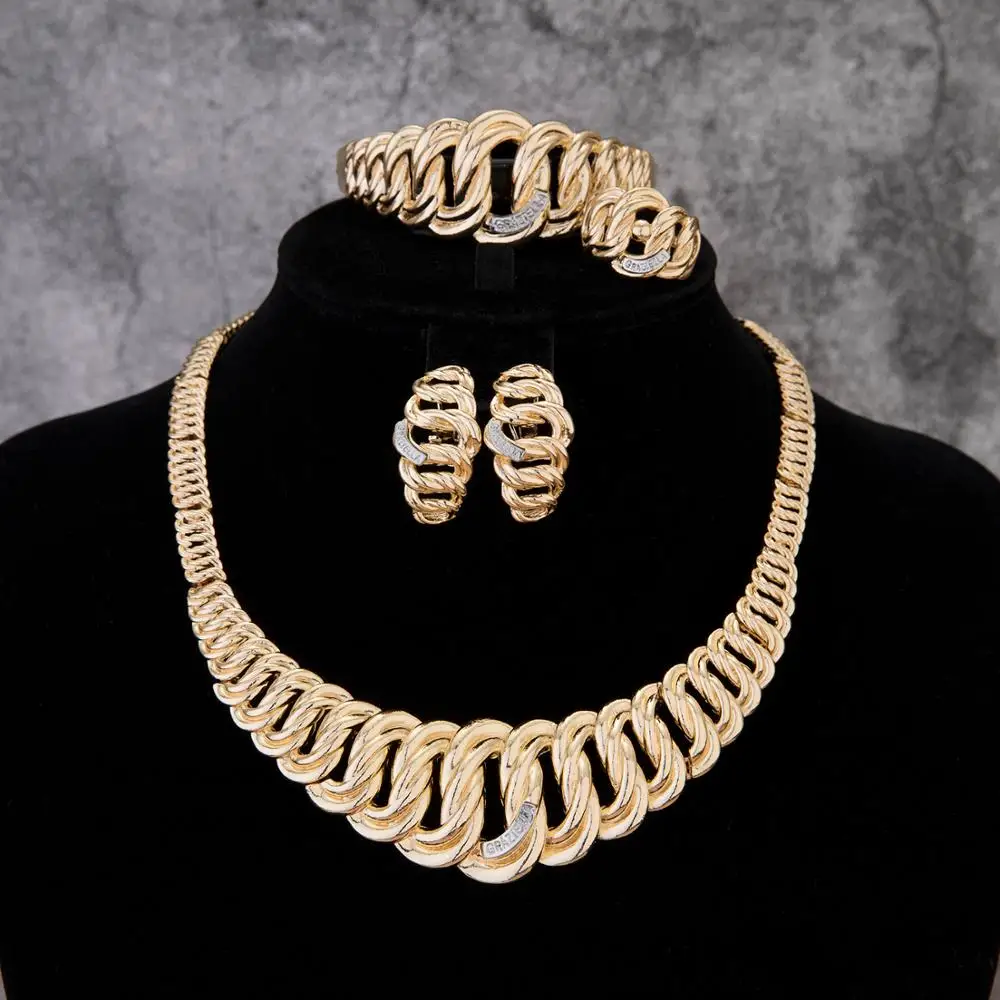 2020 MayBridal Gift Nigerian Wedding African Beads Jewelry Set Brand Woman Fashion Dubai Gold Color Jewelry Set Wholesale Design