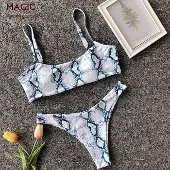 

Sexy Snakeskin Print Swimsuit High Waist Bikini New Woman Two Piece Swimwear Biquini Maillot De Bain Femme Bathing Suit Swimming