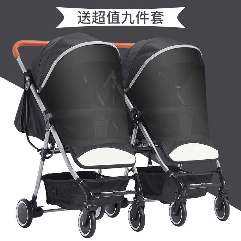 Многофункциональная двойная детская коляска, легко откидывающаяся, складная, вторая детская двойная коляска - Цвет: black
