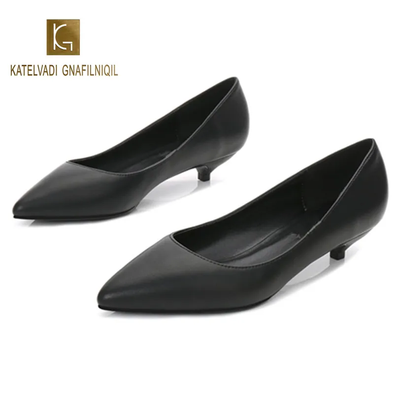 

Top Quality Black Split Leather Working Shoes Spring Autumn Pumps Slip On Pointed Toe Pumps Wedding Shoes Women K-222
