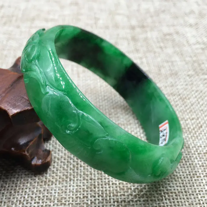 

58mm Vintage Chinese Hand-carved Emerald Green Jadeite Jade Bracelet Bangle 874 a 5.19