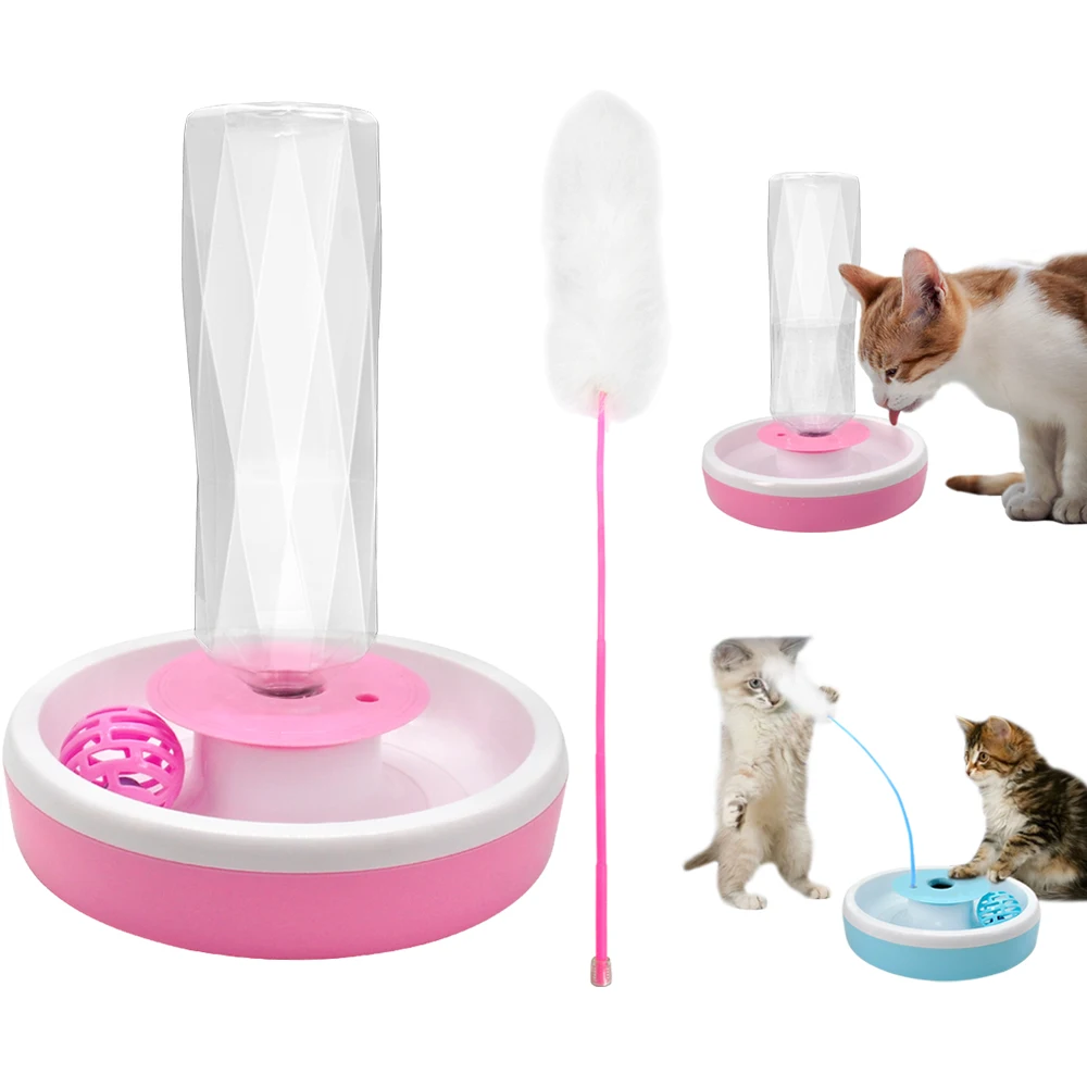 Automatic Cat Water Bottle Bowl with Feather Ball Toys Pet Cat