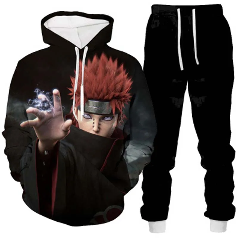 Naruto 3D Digital Print Pullover Hoodie Hooded Sweatshirt & Sweatpants 2 Piece Set Fall Tracksuit Men Casual Sportwear male suit