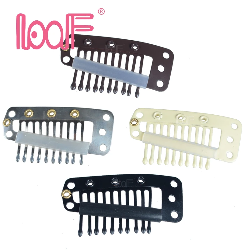 LOOF 1000pcs 36mm 10 teeth toupee/wig Clips with silicone back for clip