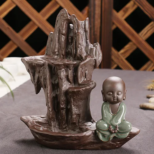 Creative Home Decor The waterfall and the little monk buddha Censer