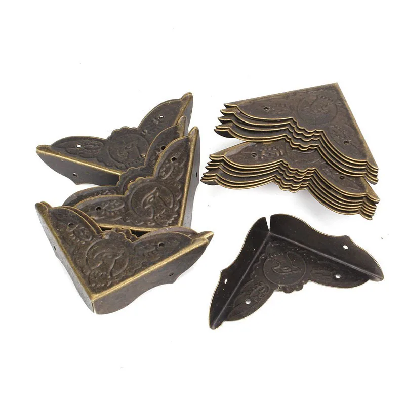 High Quality Furniture Accessories 20Pcs set 45x13mm Old Antique Bronze Desk Edge Cover Iron Boxes Corner Protection BS