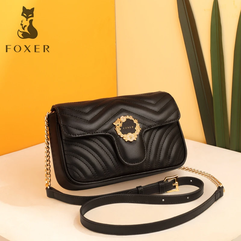FOXER Brand Women Split Leather Elegance Crossbady Bags Female
