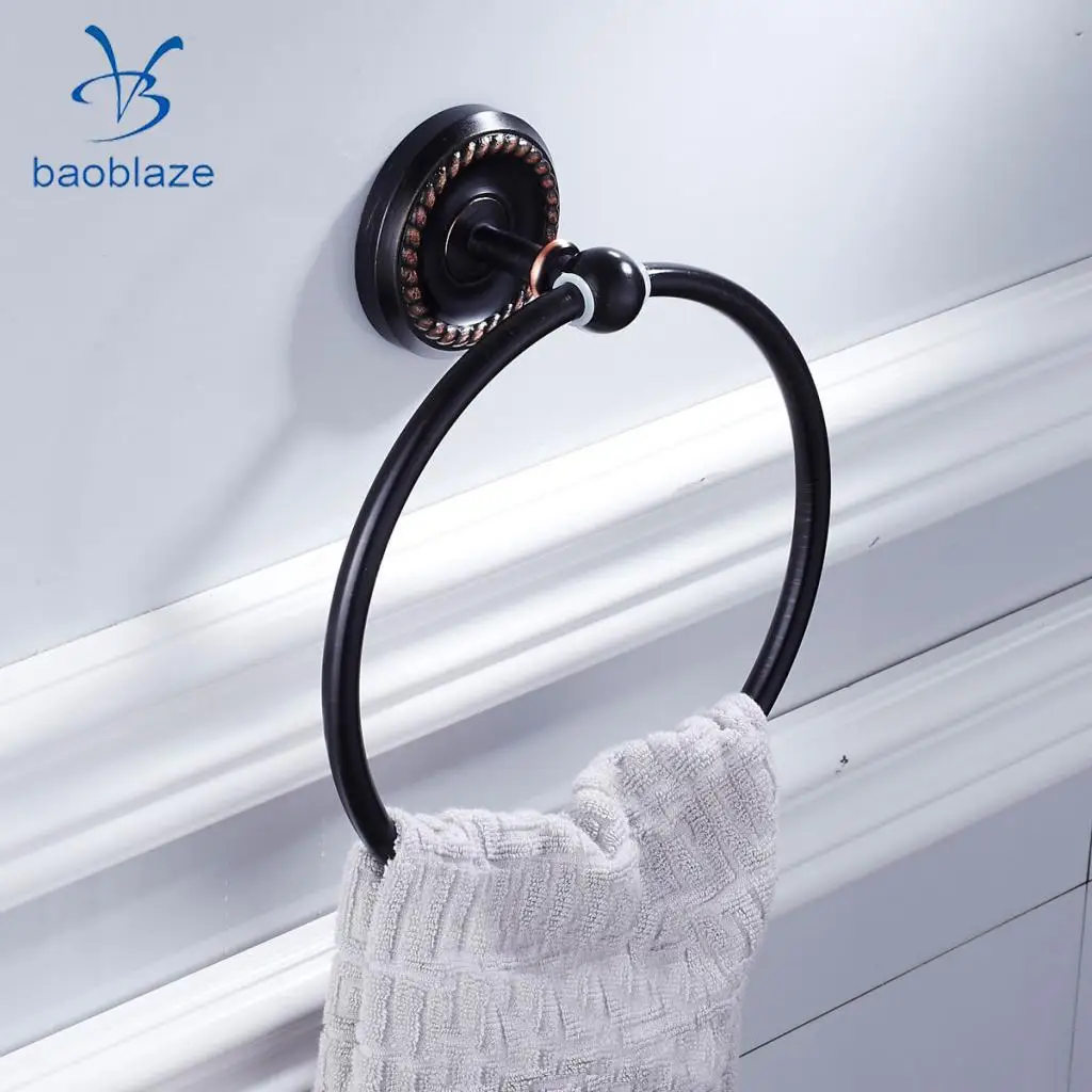Baoblaze Large Towel Holder Rack, Bath Hanger Hook Wall Mounted Bathroom Black Brass - 1 Line, 2 Line, Round Ring Types Select