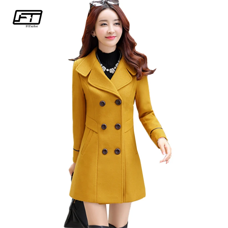 

Fitaylor New Autumn Winter Women Wool Blend Warm Long Coat Plus Size Female Slim Fit Lapel Woolen Overcoat Cashmere Outerwear