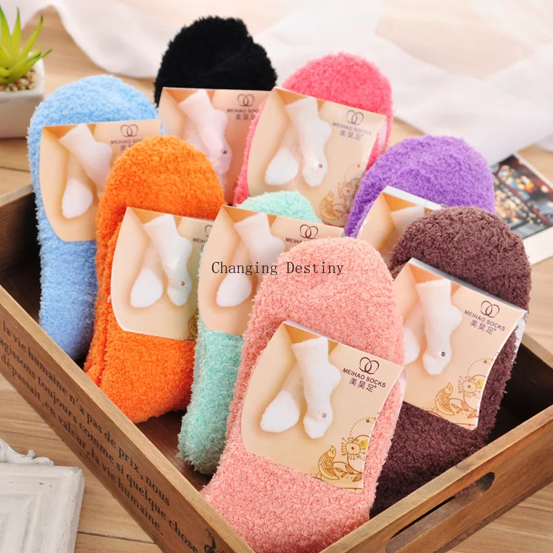 

14 Colors Women's Winter Candy Color Girls Socks Fashion Casual Warm Sock Coral Fleece Keep Warm Female Terry Sox
