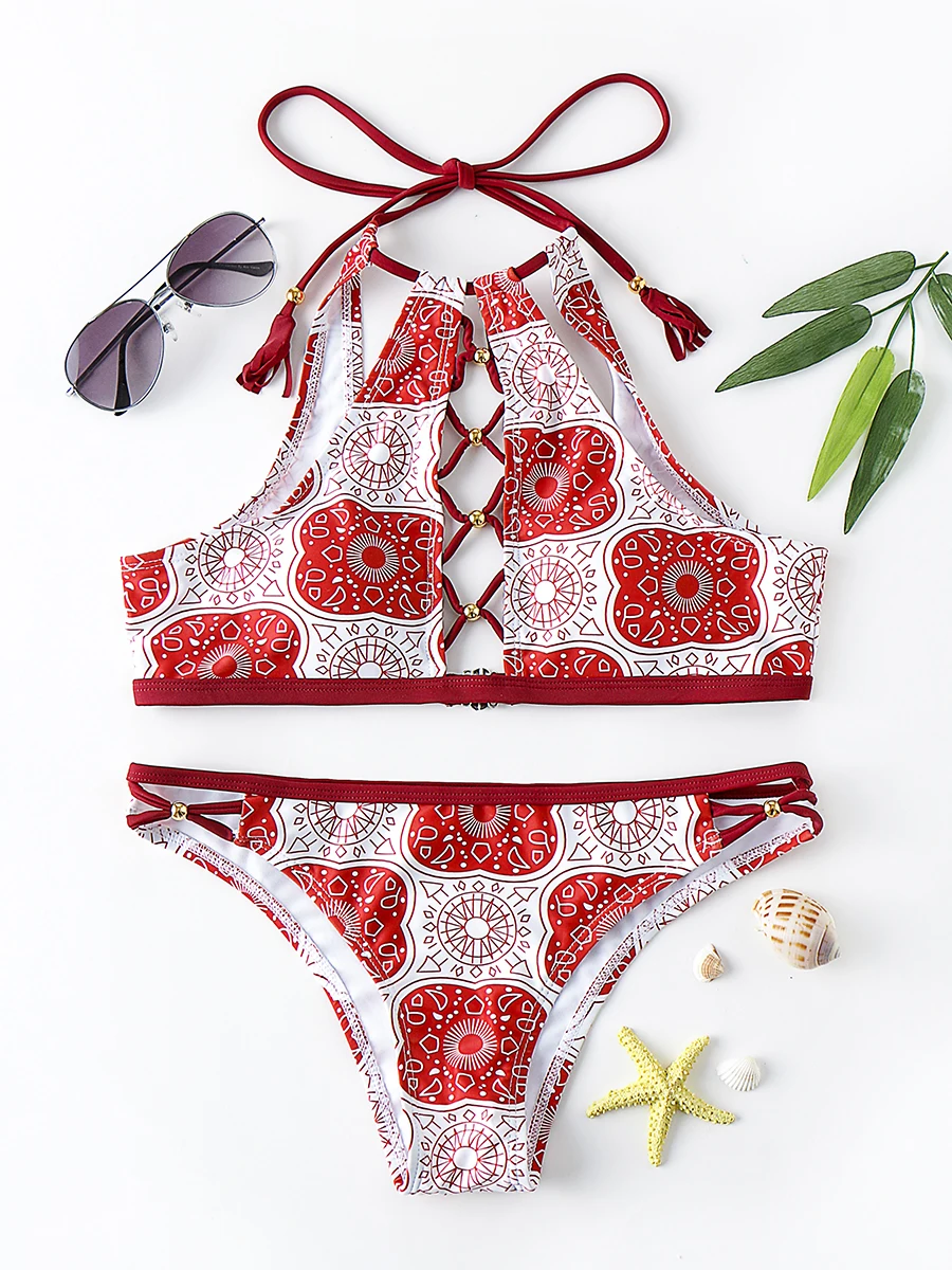 FBS Bikinis 2018 Print Design Swimwear Women Sexy Halter Top Suit Push Up Brazilian Swimsuitin