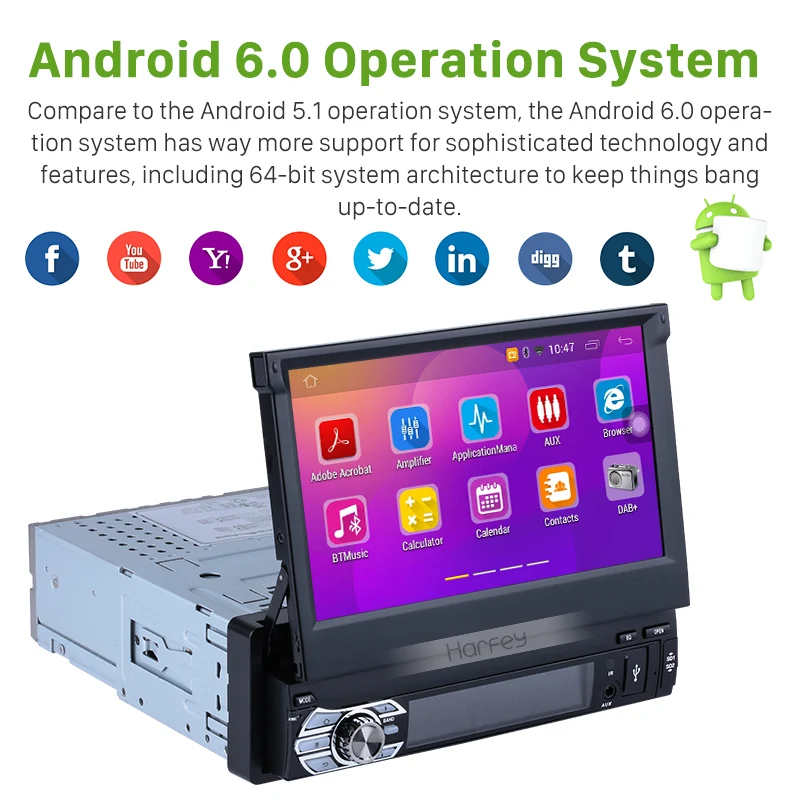 Sale Harfey Android 6.0 Univeral GPS NAV System 7" HD Car Stereo CD DVD Player for Nissan QASHQAI/X-TRAIL TOYOTA COROLLA Hyundai Kia 1