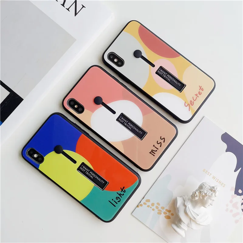 Phone case For iPhone Xs max XR X 8 7 6 6s plus Geometric splice Tempered