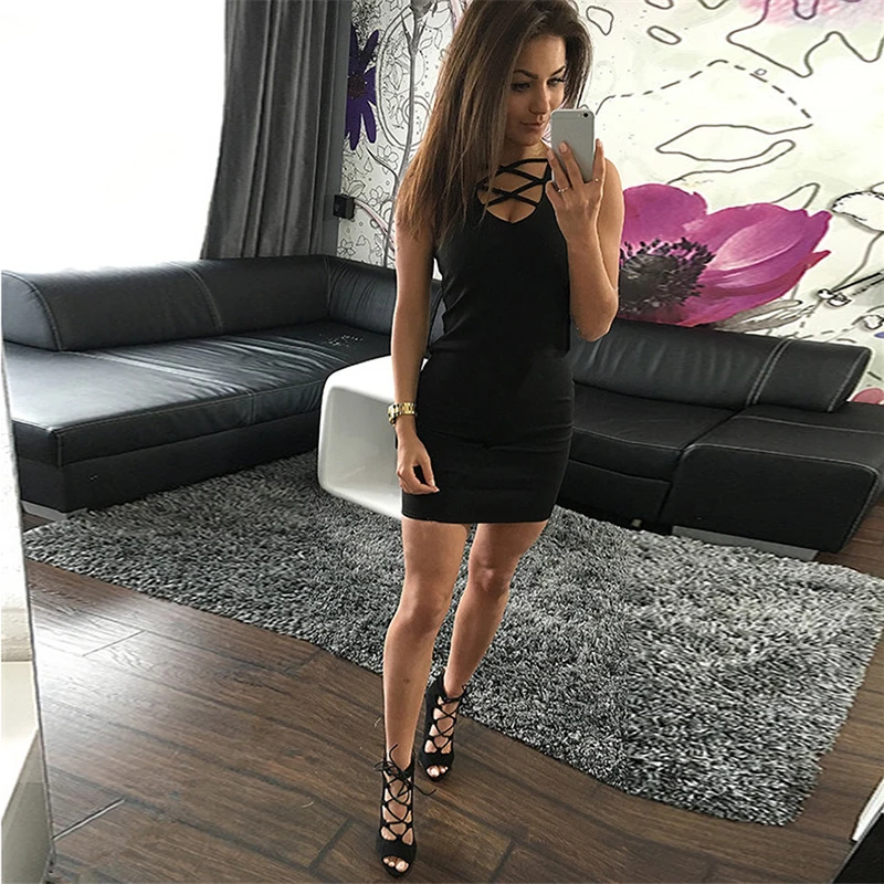 Летние пикантные тонкий женское платье одноцветное Цвет u образным вырезом кросс