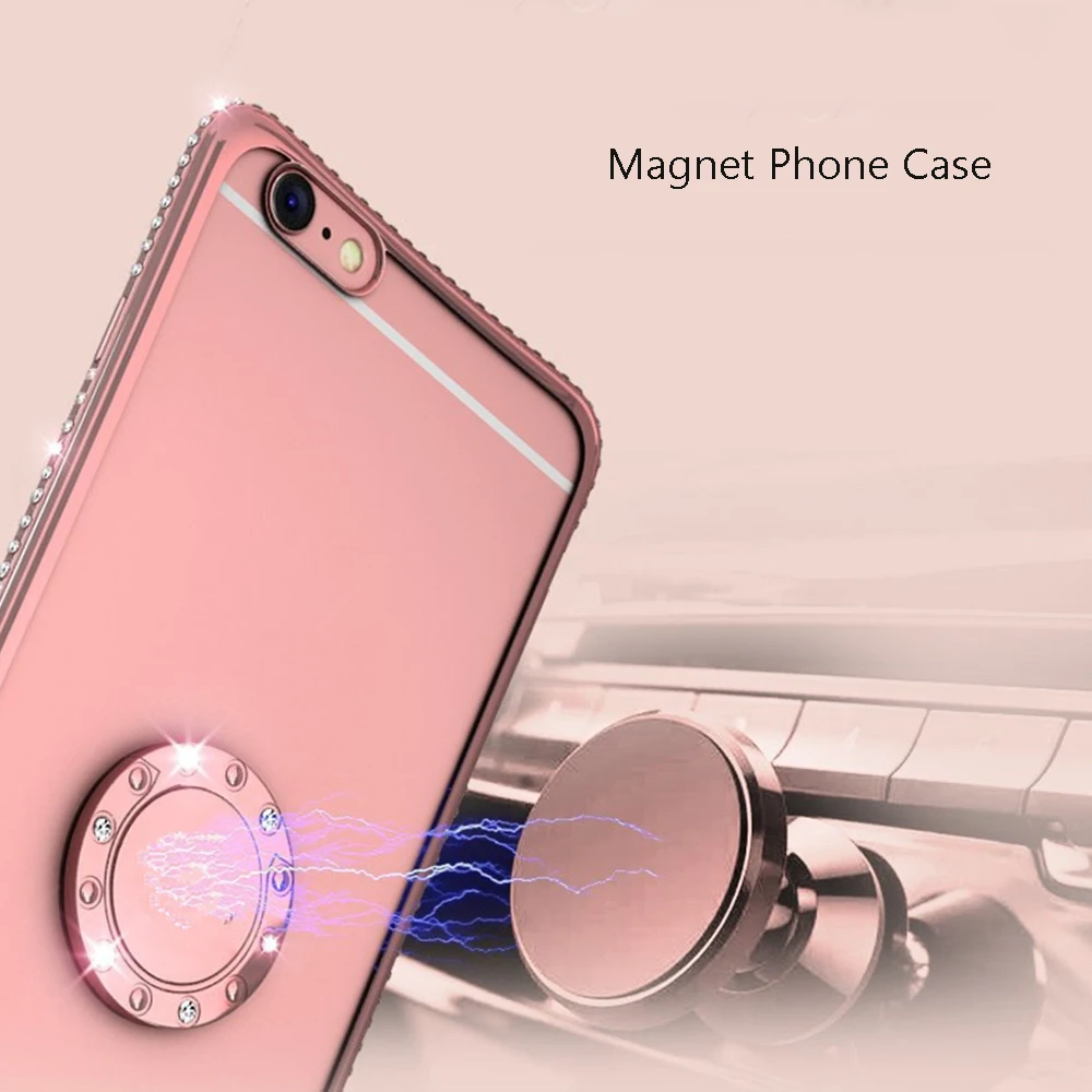 case for iphone 8 Glitter Bling Diamond Plating Soft TPU Cover For iPhone 11 12 XS Max XR X 6S 6 7 8 Plus 360 Rotating Finger Ring Kickstand Case case for iphone 7