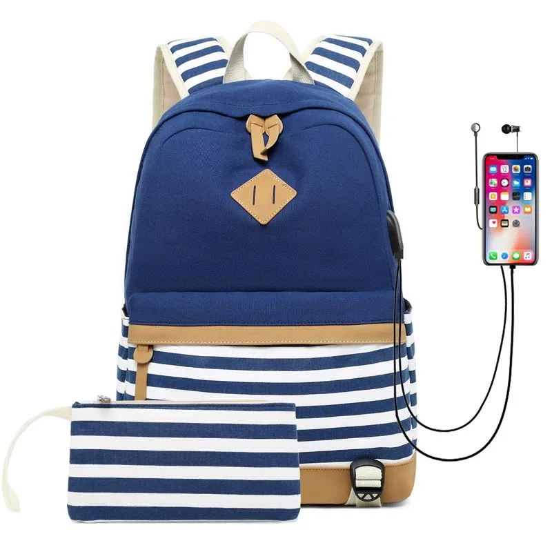 Bolsa mochilas feminina escolar женский рюкзак usb школьные сумки для девочек-подростков женский рюкзак 14 ''рюкзак для ноутбука набор - Цвет: blue