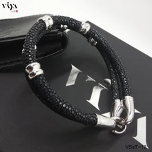 Christmas Gift Cruel Black Stingray Bracelet 925 Silver Round Beads Bracelet Genuine High Grade Stingray Bracelet For Rock Boy