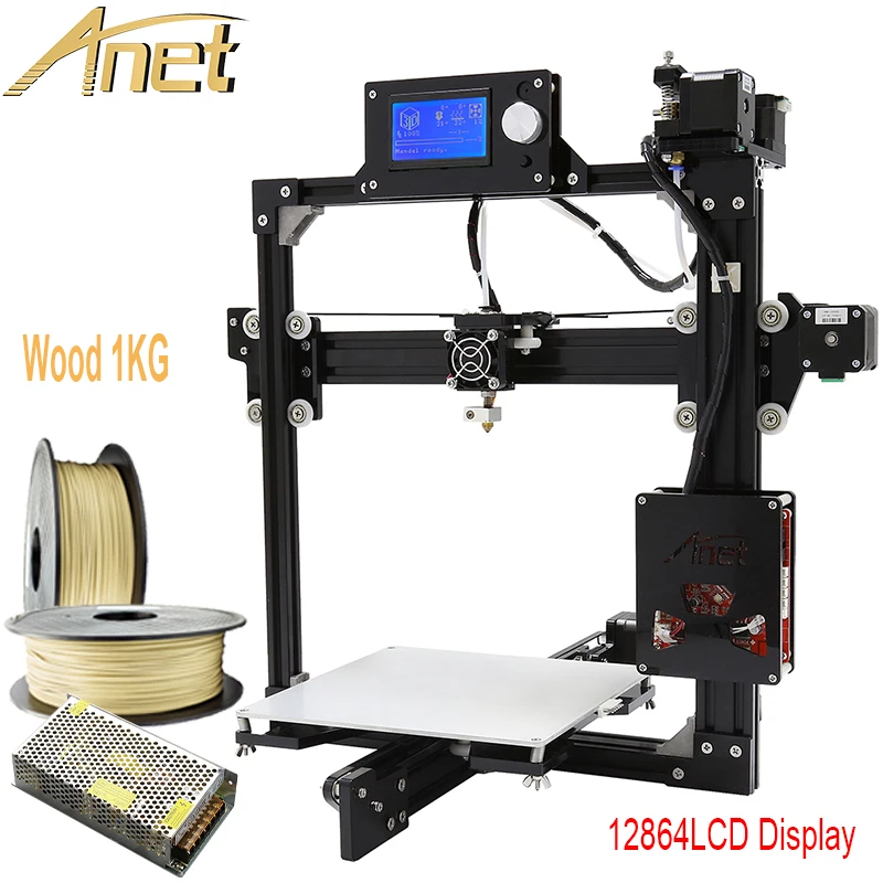  12864 LCD Full Metal Frame Anet A2 3d printer Kit DIY Easy Assemble+Aluminum Hotbed+SD card +Tools+Free 1KG Wood 3d filament 
