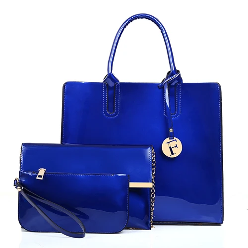 Женская композитная сумка, 3 шт./набор, тоут, роскошный, лакированная, женский кожаный кошелёк и сумочка, известные бренды, женская сумка на плечо, Прямая поставка - Цвет: Синий