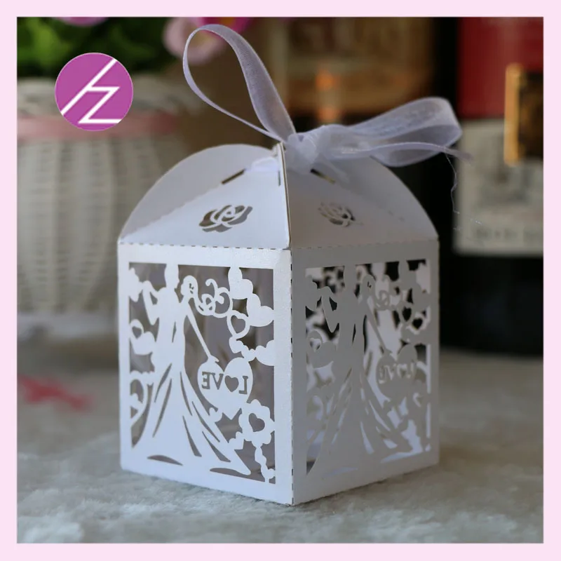 

50Pcs Laser Cut Pearl Paper Romantic Couple Candy Box Wedding Birthday Party Supplies Decorations Favors paper box Bag Gift box