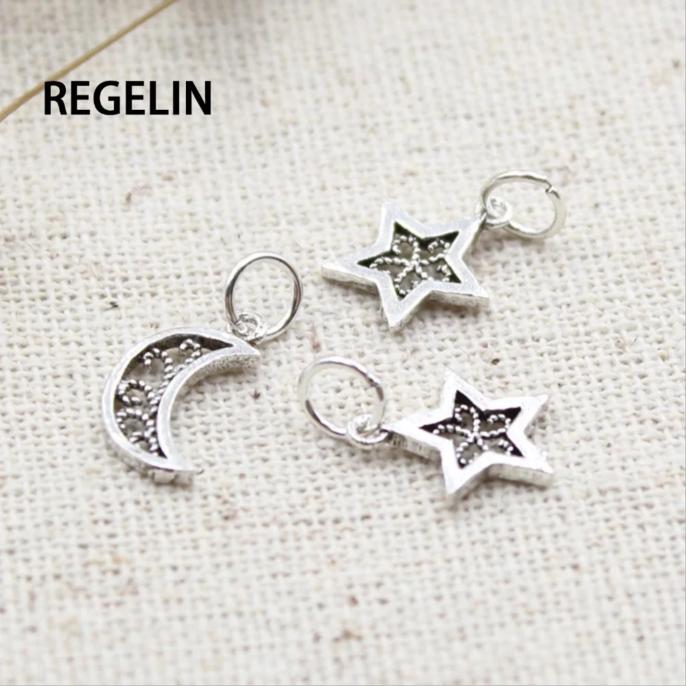 REGELIN 2 шт 925 серебряные подвески луна звезды 12*10/10*10 мм античный серебряный кулон