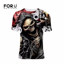 FORUDESIGNS Punk Style T Shirt Men Skull Printing T-shirt Teenagers Cool Pattern Tee Shirt for Male Gun Pattern Tee Shirt Summer british style old tree and single wolf pattern t shirt for men m