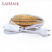 LAIMAIK led strip light Waterproof outdoor with ON/OFF switch AC220V led flexible strip 3m/5m/10m white/warm white tape SMD3014
