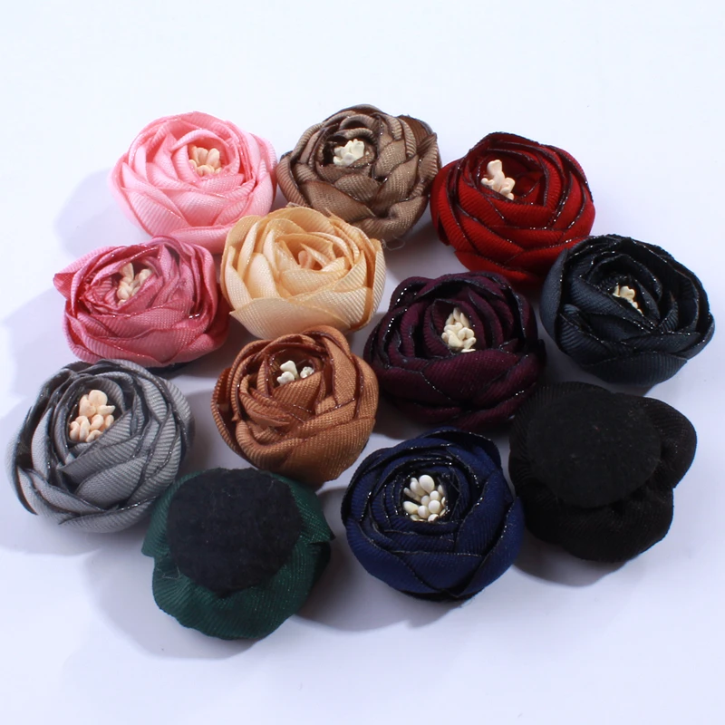 

10PCS 3CM Hot Sale 3D Mini Satin Tulip Flowers For Hair Accessories Lovely Antique Burned Fabric Flower For Headbands