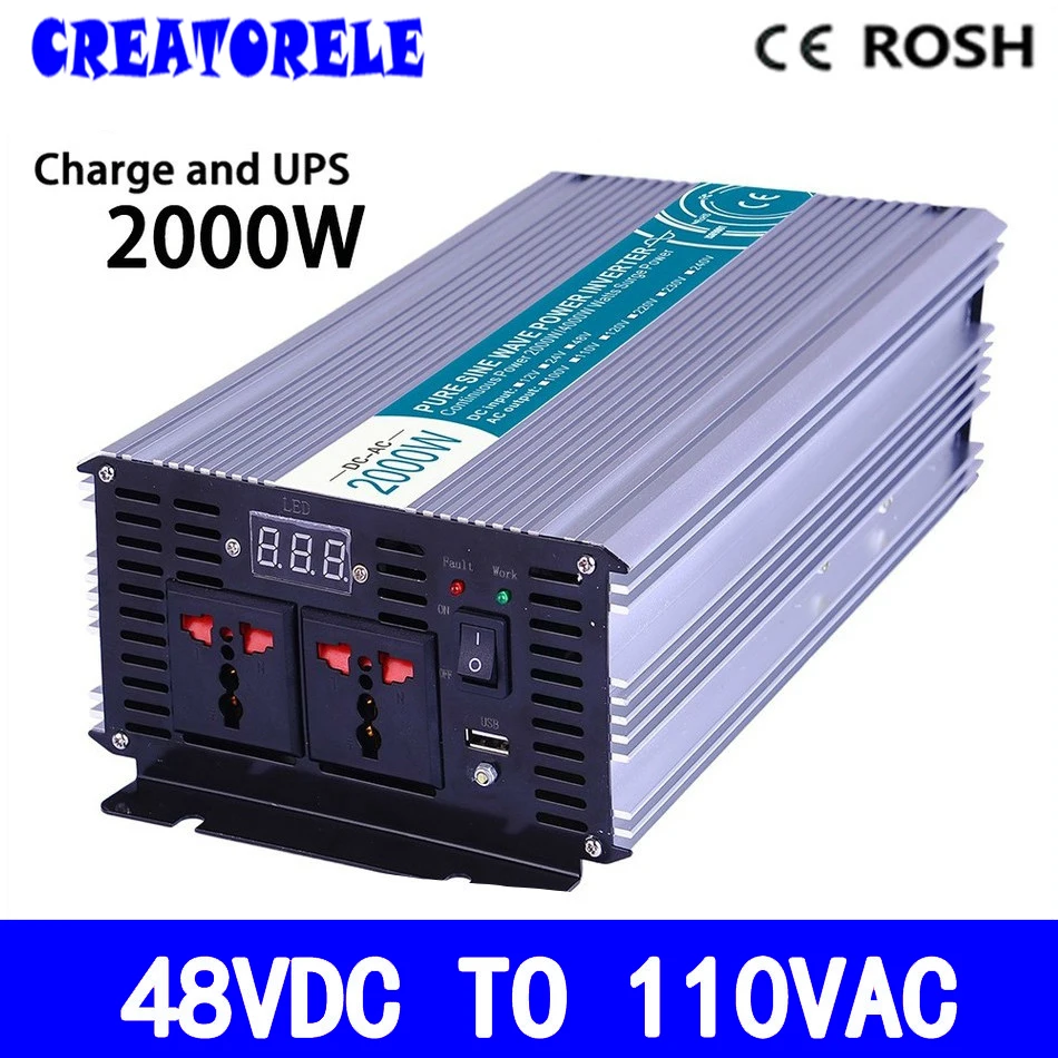 

P2000-481-C off-grid 48vdc to 110vac 2000w solar inverter pure sine wave voltage converter with charger and UPS