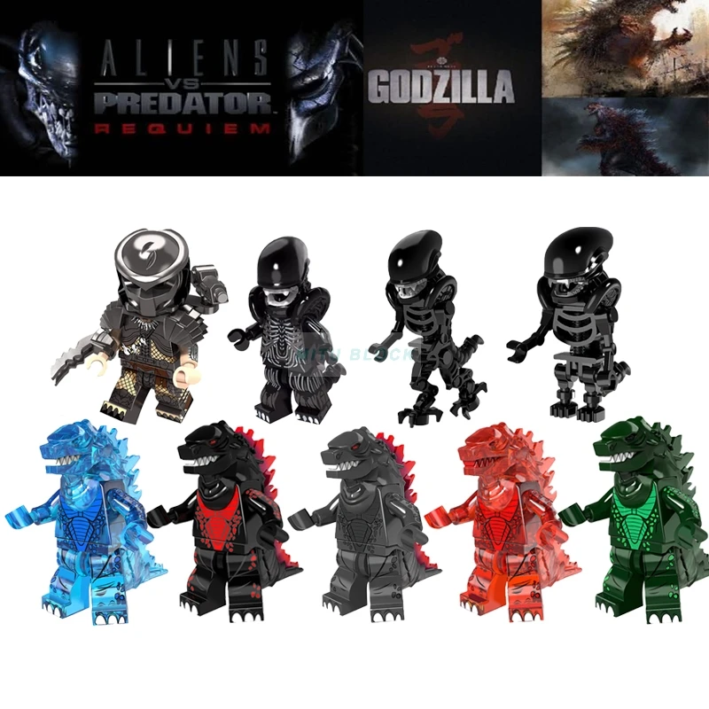 

Single Sale Lava Transparent Alien Predator Movie Super Heroes Zombie One-Eyed Alien Predator Building Blocks Toys