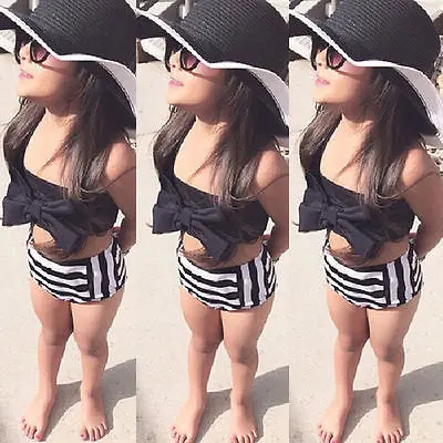 

Cute Baby Kids Girl Bikini Set Swimwear Striped Triangle Bow Swimming Bathing Suit Swimsuit Proud Princess Beachwear