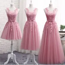 Пыльно-розовые платья подружки невесты, длинные кружевные аппликации без рукавов, дешевые вечерние платья для выпускного вечера, Vestidos De Noiva Robe De Mariage