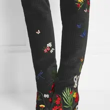 Модные зимние сапоги до колена для подиума, высокое качество, замшевые женские сапоги с цветочным принтом, Китайская вышивка, женская обувь с застежкой-молнией, большой размер 42