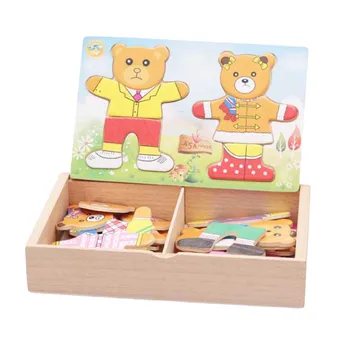 

1pc Wooden Bear Dress-up Puzzle Box Cartoon Jigsaw Sorting Sorting Matching Jigsaw Puzzles Toy for Kids Children Toddlers