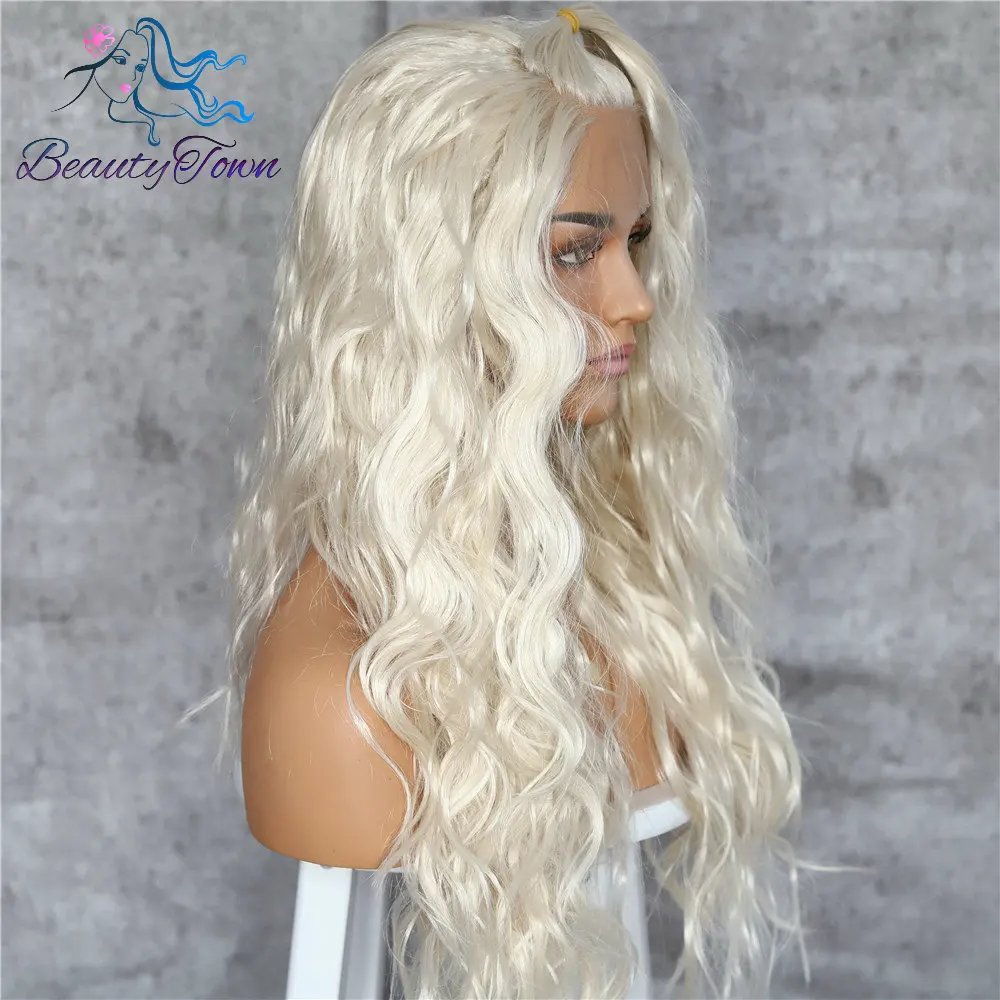 BeautyTown светлые натуральные вьющиеся волнистые термостойкие волосы для женщин Макияж для свадебной вечеринки подарок Синтетические Кружева передние парики на каждый день